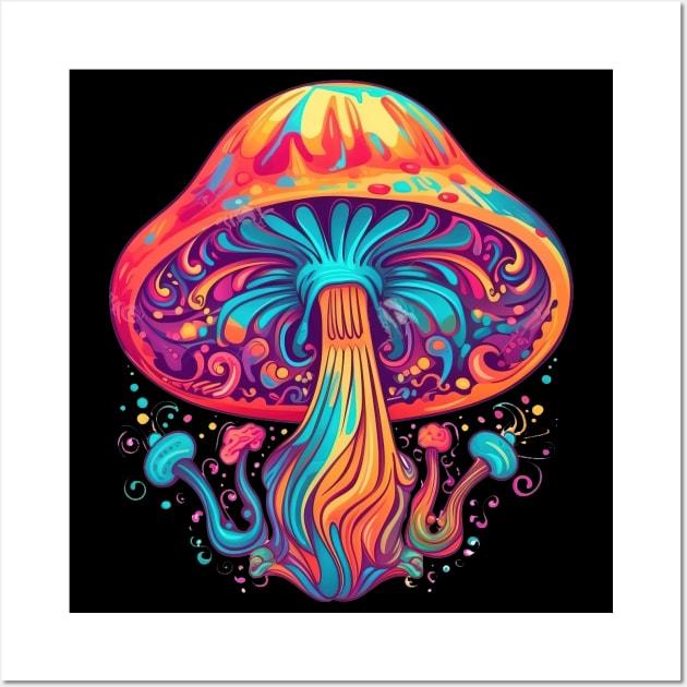 Psychedelic Shroom Mushroom Neon Art Wall Art by Trippinink